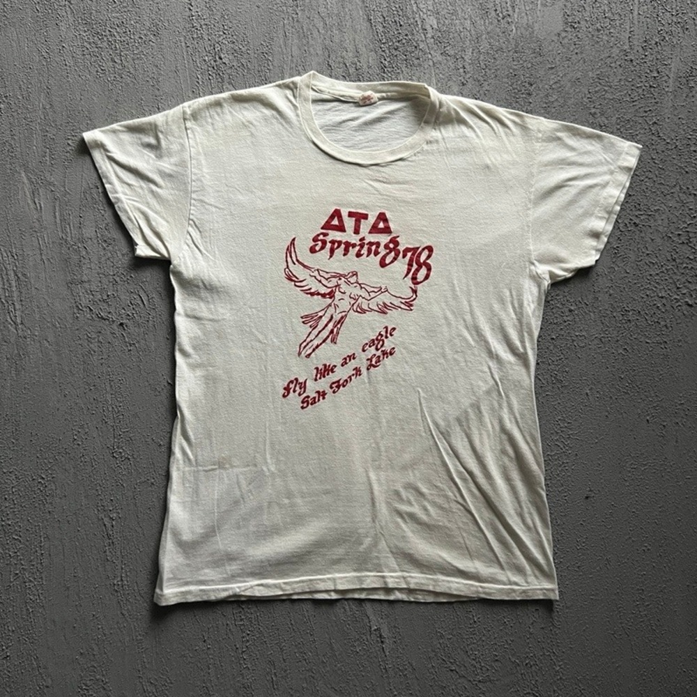 Vintage Hanes Shirt Large White 70s ATA Fraternity Salt Fork Lake USA